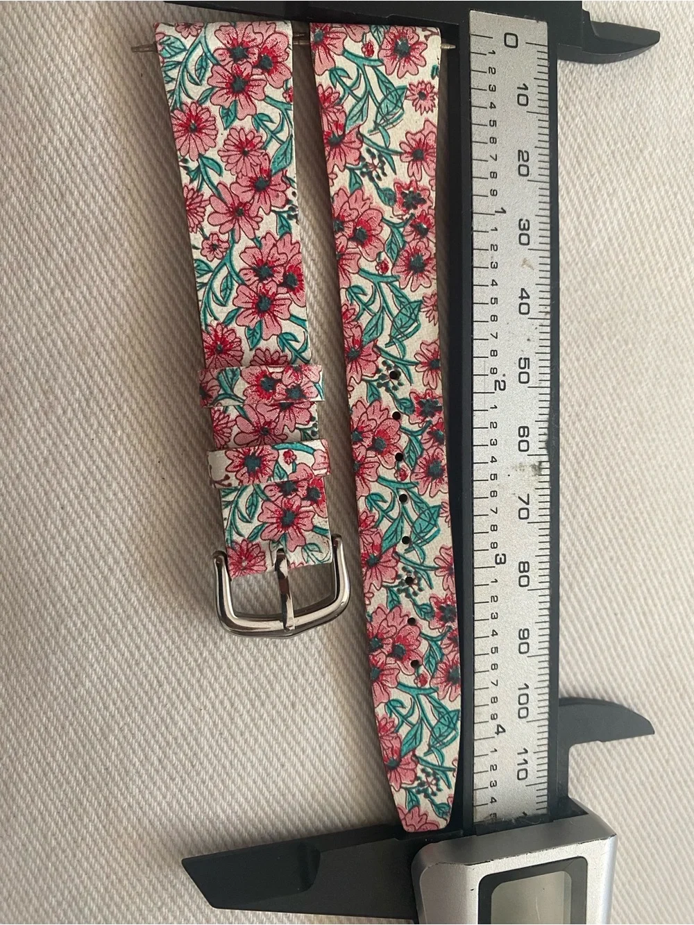 Floral Pink and Teal Leather Watch Strap 18mm for Cartier tank
